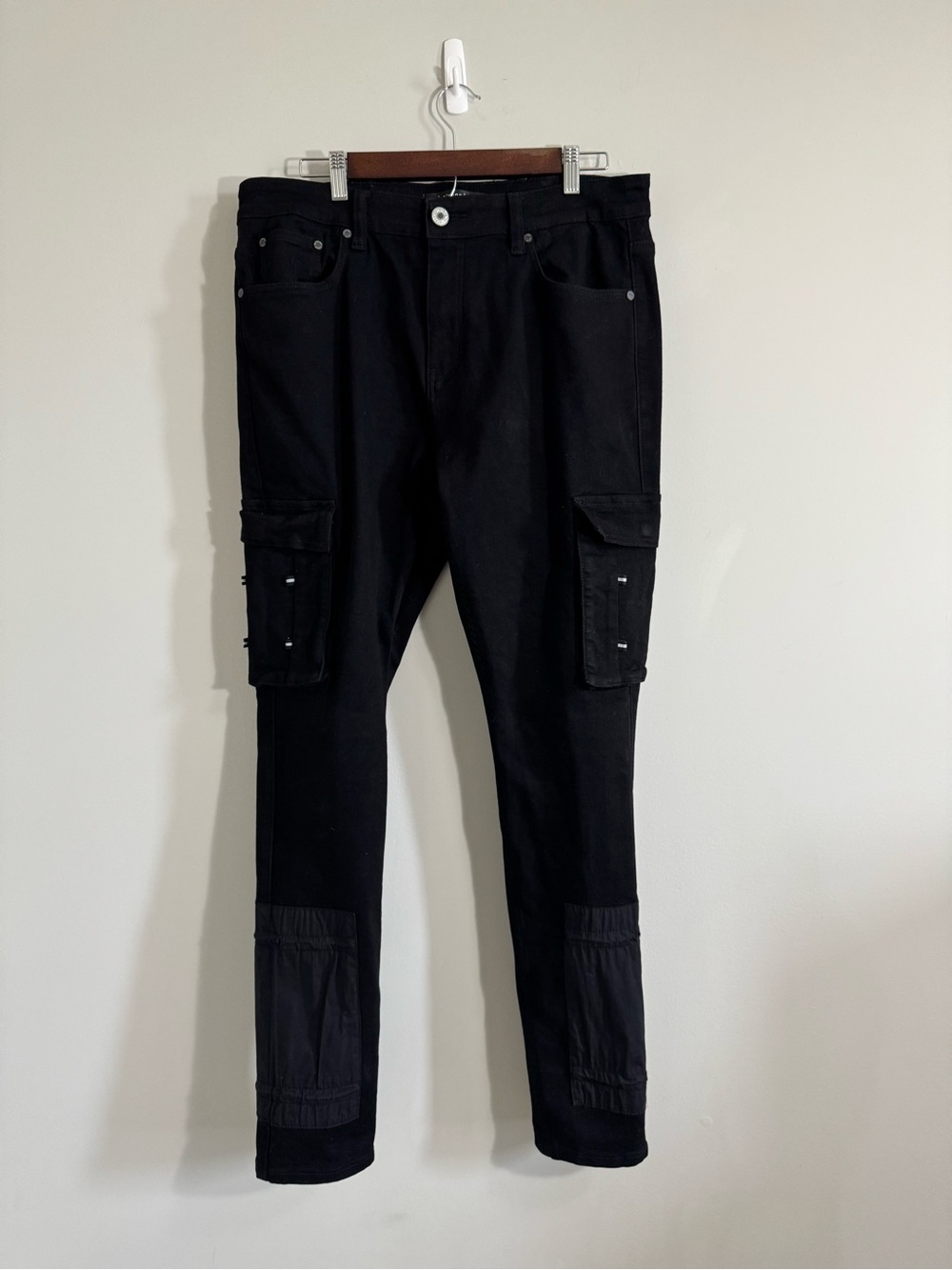 Serenede Men's Black Cargo Jeans - Slim Fit Size 36 x 32